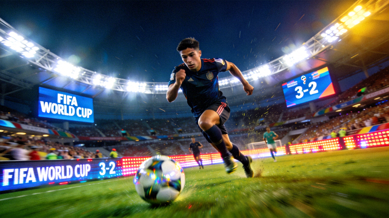 世界杯足球赛夜间比赛直播画面 - 球场灯光下的精彩瞬间